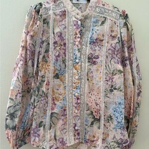 Zimmermann Multicolor Floral Lace Blouse